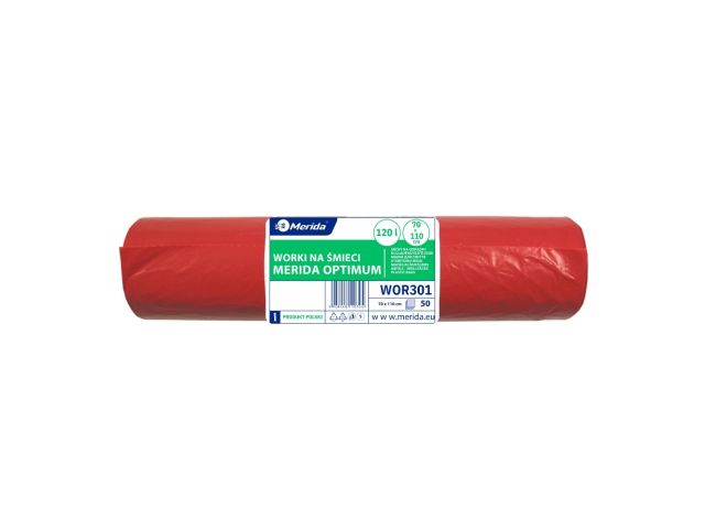 MERIDA OPTIMUM - disposable waste bags, 120l capacity, 70 x 110cm, red, 50 pcs. / roll